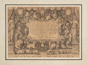 Pagina Dedicata del set "Mediceae familiae rerum feliciter gestarum Victoria et triumphi" da Jan van der Straet, called Stradanus