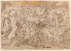 Pagina di un taccuino; Apollo e Aurora da Jan van der Straet, called Stradanus