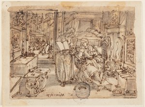 Pagina di un taccuino; Infermità da Jan van der Straet, called Stradanus