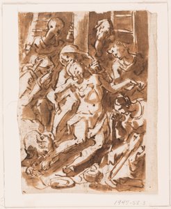 Pagina di un taccuino; Maria che tiene il corpo di Cristo ai piedi della Croce da Jan van der Straet, called Stradanus