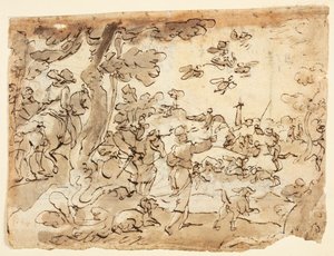 Recto: Caccia agli Uccelli con Falchi; Verso: Lunetta decorata con animali, capricorno e fogliame da Jan van der Straet, called Stradanus