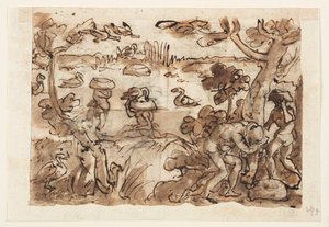 Recto: Caccia alle anatre usando zucche nelle Indie Occidentali; Verso, sopra: Caccia al coccodrillo nel Nilo; Verso, sotto: Caccia alle tigri usando trappole e specchi da Jan van der Straet, called Stradanus