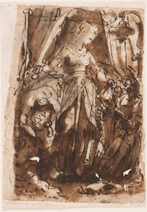 Recto: Giuditta con la testa di Oloferne; Verso, sinistra: Giuditta con la testa di Oloferne; Verso, destra: progetto preliminare per la pagina del titolo per la serie di stampe delle Sette Virtù da Jan van der Straet, called Stradanus