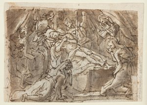 Recto: Lamentazione sul Cristo morto; Verso: Zeusi dipinge Elena di Troia da Jan van der Straet, called Stradanus
