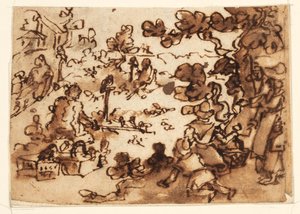 Pagina di taccuino con caccia agli uccelli da Jan van der Straet, called Stradanus