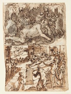 Pagina di taccuino con accecamento del Ciclope da Jan van der Straet, called Stradanus