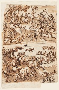 Pagina di taccuino con cacce al toro da Jan van der Straet, called Stradanus