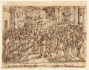 Pagina di taccuino con processione con l