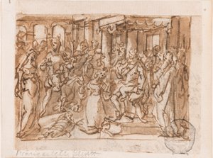 Il giudizio di Salomone, disegno preliminare per "Spiritus Sapientiae" (Lo Spirito della Saggezza), tavola 1 nella serie di stampe "I sette doni dello Spirito Santo" da Jan van der Straet, called Stradanus