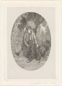 Uomo vicino a un albero in una foresta da Jan van der Veen (prentmaker)