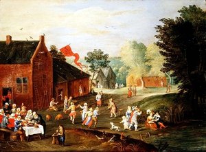 Contadini che festeggiano in un villaggio da Jan van the Elder Kessel