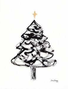 Albero di Natale con inchiostro Sumi e croce d