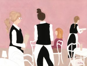 Cameriere del Caffè Sabarsky in rosa e beige, 2024 circa (acquerello su carta) da Janel Bragg