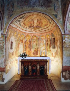 Chiesa fortificata di Hrastovlje, Chiesa della Trinità, Apostoli (1490), dettaglio degli affreschi di Janez Iz Kastva, Slovenia da Janez Kastav