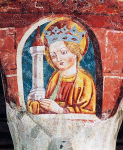 Chiesa fortificata di Hrastovlje, Chiesa della Trinità, Santa Barbara, dettaglio degli affreschi di Janez Iz Kastva (1490), Slovenia da Janez Kastav