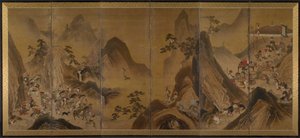 Tartari che cacciano in un paesaggio montano da Japan, Edo period