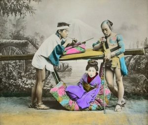 Stampa albuminata giapponese colorata a mano, c.1880 da Japanese Photographer