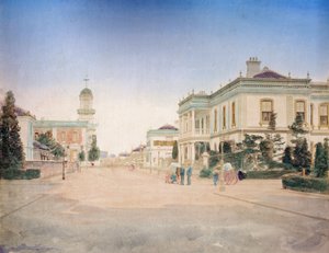 Veduta della strada principale della città di Yokohama, c.1890 da Japanese Photographer