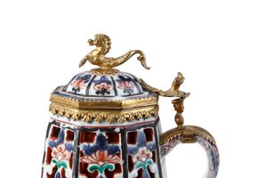 Raro ed elegante caffettiera e coperchio Imari da Japanese School