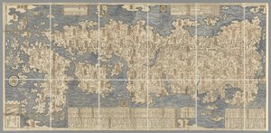 Una grande mappa colorata del Giappone, disegnata da Ishigawa Nagara da Japanese School