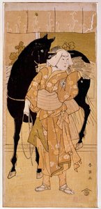 Un attore che interpreta un contadino e il suo cavallo. Stampa giapponese del XIX secolo. Parigi, Museo Guimet, Museo Nazionale delle Arti Asiatiche da Japanese School