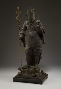 Bishamonten (Vaisravana, Guardiano del Nord) (legno con metallo e foglia d