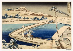 Ponte di barche a Sawa, 1830, Hokusai Katsushika da Japanese School