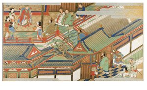 Scena di corte cinese in stile Yamato-e da Japanese School