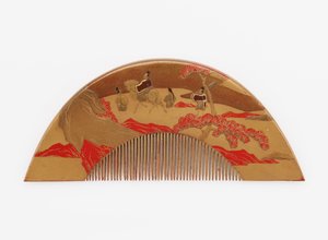 Pettine con decorazione del Monte Fuji e viaggiatori