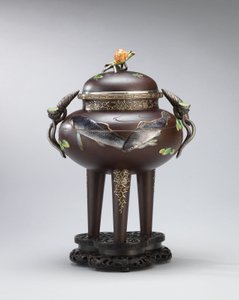 Bruciatore di incenso in ferro smaltato e metallo morbido, sigillato Koichi Shin (Takasaki Koichi), Periodo Meiji