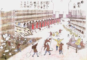 Fabbrica per la preparazione di prodotti di balena, fine XIX secolo da Japanese School