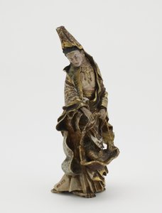 Figura di Kannon che tiene un pesce in un cesto, era Meiji da Japanese School