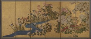 Fiori e un ruscello, schermi da Japanese School