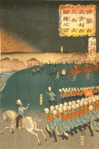 Truppe francesi e britanniche impegnate in manovre di addestramento militare, Yokohama, Giappone da Japanese School