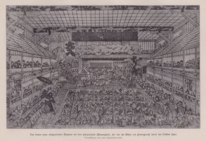 Interno di un tradizionale teatro Kabuki giapponese che mostra l