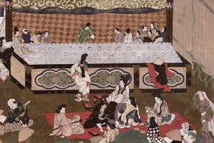 Teatro Kabuki a una fiera di Kyoto, illustrazione dopo un dipinto del XVII secolo da 