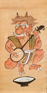 Kakemono che raffigura un diavolo che suona lo shamisen da Japanese School