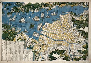 Mappa di Nagasaki, Giappone, c.1868 (xilografia colorata) da Japanese School
