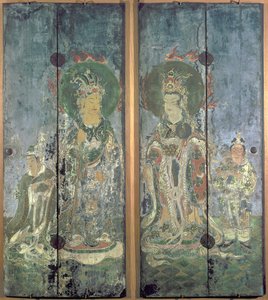 Una delle due porte del santuario, raffigurante Brahma e Indra o Bonten e Taishakuten, periodo Muromachi da Japanese School