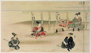 Samurai Takezaki consegna le teste di due invasori mongoli ad Adachi Morinume durante l