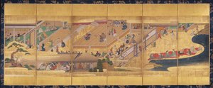 Schermo a sei pieghe con il Noh Play Funa-Benkei, c.1660 da Japanese School