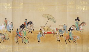 Sesta ambasciata coreana in Giappone nel Meireki 1 al tempo della successione di Tokugawa Ietsuna nel 1651, forse di Kano Masunobu (1625-94) (dipinto su rotolo) (dettaglio) da Japanese School