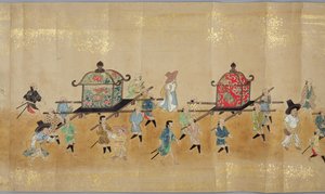 Sesta ambasciata coreana in Giappone nel Meireki 1 al tempo della successione di Tokugawa Ietsuna nel 1651, forse di Kano Masunobu (1625-94) (dipinto su rotolo) (dettaglio) da Japanese School