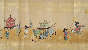 Sesta ambasciata coreana in Giappone nel Meireki 1 al tempo della successione di Tokugawa Ietsuna nel 1651, forse di Kano Masunobu (1625-94) (dipinto su rotolo) (dettaglio) da Japanese School
