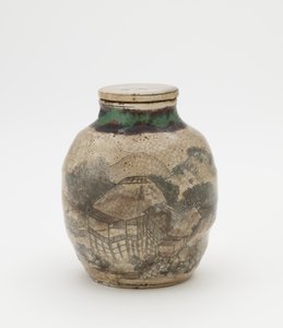 Vaso per foglie di tè per sencha, con coperchio abbinato, ceramica correlata a Kyoto da Japanese School