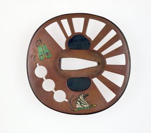 Tsuba decorata con ventagli da Japanese School