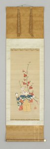 Due bambole giapponesi e un ramo fiorito (fine XVIII secolo) da Japanese School