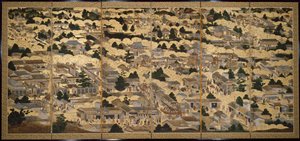Vedute di Kyoto e dintorni (Rakuchu rakugai zu), 1616-24 circa (inchiostro, colore e foglia d