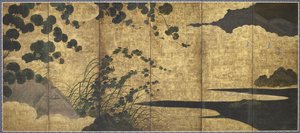 Viti, capanna, erbe e uccelli di riva, periodo Momoyama, 1568-1615 da Japanese School