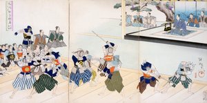 Signore della guerra osserva i Samurai praticare il combattimento con la spada, XIX secolo da Japanese School